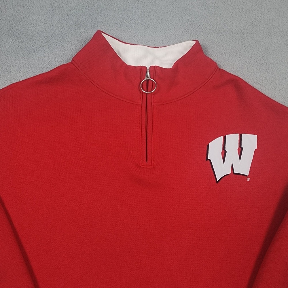 Wisconsin Badgers Sweatshirt Womens L Red Champion Superfan Crop Quarter Zip - Picture 2 of 16